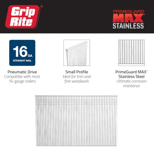 Grip Rite Prime Guard MAXB64896 2-inch 316 Stainless Steel 16-gauge Straight Finish Nail, 500 per Belt Clip