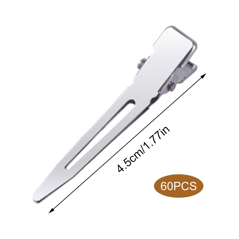 60Psc Duck Bill Hair Clips, 1.8 Inch Metal Hair Clips, Silver Hairs Styling Hairdressing Clip, Alligator Curls-Clip, Pin-Curl Metal Sectioning Rollers for Hair-Styling, Hair-Accessories, Hair-Coloring Sliver