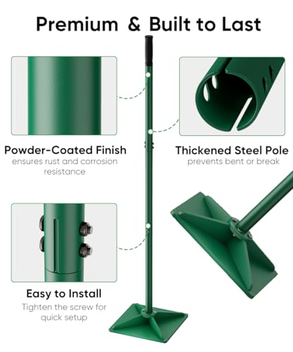Heavy Duty Steel Hand Tamper, 8"x8" Soil Plate Compactor with 44" Adjustable Handle & Rubber Grip, Anti-Loose Ladscaping Tools for Ground, Gravel, Dirt, Sand, Asphalt, Pavers, Blacktop, Green