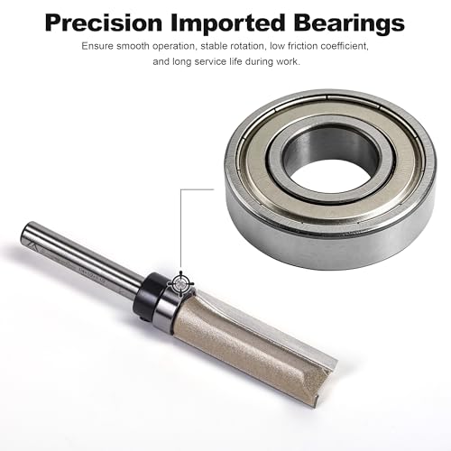 4 Pcs Top Bearing Flush Trim Router Bits 1/4" Shank, Cut Length:1/4", 1/2", 1", 1-1/2", Useful for Template/Pattern Routing of Parts, Joints, Internal Cuts 4 Bits Set - 1/4" Shank