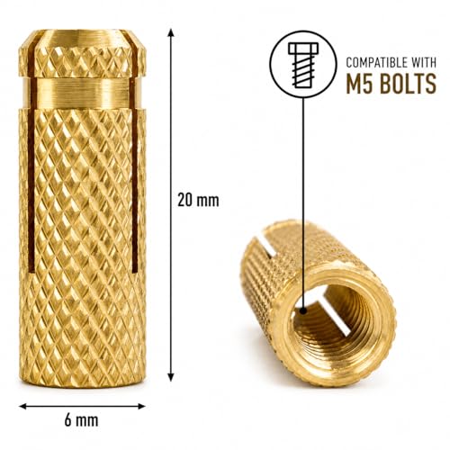 (Pack of 50) Brass Drop in Anchors 3/16" x 25/32" (M5 x 20 mm), Bolt Sleeve, Expansion Wall Dowels, Masonry Concrete Anchor 3/16" x 25/32" (M5 x 20 mm)