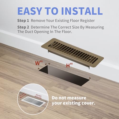 Howeall 2" x 10" Floor Register - Heavy Duty Steel Walkable Floor Vents - Easy Adjust Air Supply Lever - Vent Covers for Home (Brown) 2x10 Inches Brown
