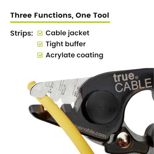 trueCABLE Professional Grade 3 in 1 Fiber Optical Cable Stripper, Precision Angled Jaw, 6" Fiber Optic Stripper Tool with TPU Grip for 1.6-3.0mm Jackets, 250-900μm Tight Buffer & Loose Tube