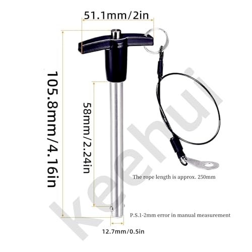 Stainless Steel 304 T Handle Lock Pins Push-Button Quick Release Pin, Pin Dia 1/2in(12.7MM). Clamping Length 58mm with Lanyard Cable (12.7X58mm 2pcs) 12.7X58mm 2PCS