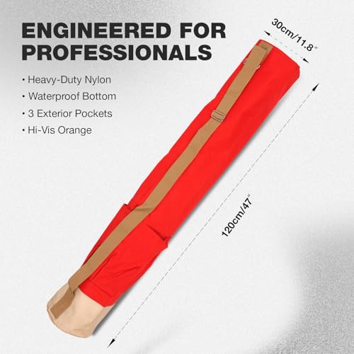 MOETER 48 Inch Lath Stake Bag with Pockets, Heavy Duty Nylon Construction, Soft Bag for Tripod Hi-Vis Orange with Reinforced Waterproof Bottom