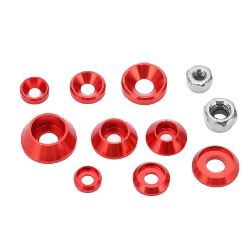 Alloy RC Hardware Fastener Kit, M2.5 M3 M4 Flat Round Cup Head Washers & Nuts, Assorted Screw Washer with Storage Box for 1/8 1/10 RC Cars(Red) Red