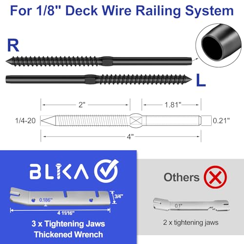 BLIKA 100 Pack 1/8" Black Cable Railing Kit Left &Right Swage Lag Screws 1/8"