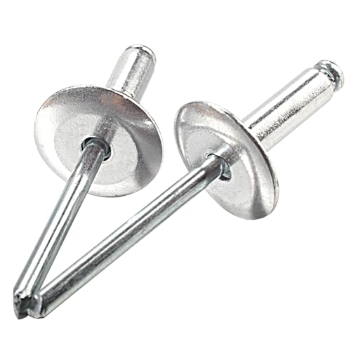 Linkup 115pcs pack 3/16" x 5/16" Large flange Pop blind Rivets,Large Head aluminum rivets,4.8mm x 8mm pop rivets,Aluminum Body Steel Mandrel Rivets (Silver)