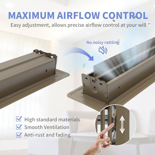 Howeall 2" x 10" Floor Register - Heavy Duty Steel Walkable Floor Vents - Easy Adjust Air Supply Lever - Vent Covers for Home (Brown) 2x10 Inches Brown
