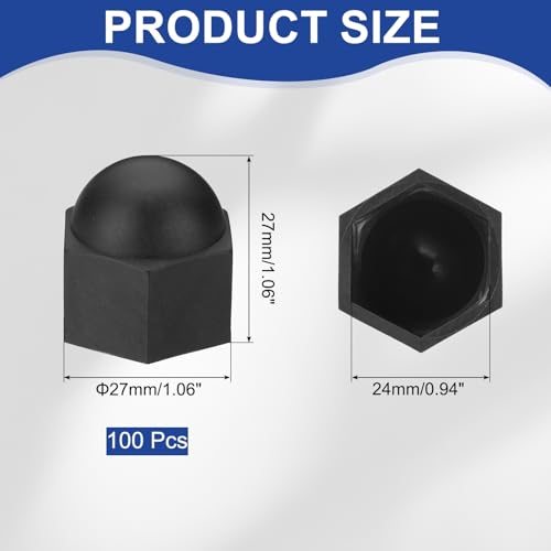 PATIKIL 100 Pcs Hex Nut Cover, M16x24x27mm Nylon Screws Bolt Covers Caps Dome Acorn Hex Head Bolt Protection Cap for Screws Nut, Black Green