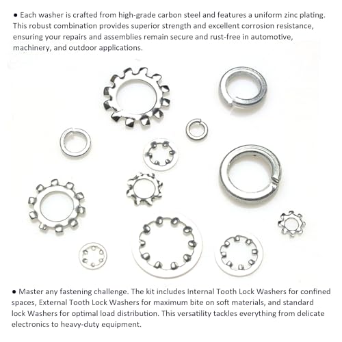 Washer Assortment Kit, 1400pcs Lock, Internal & External Tooth Washer Set