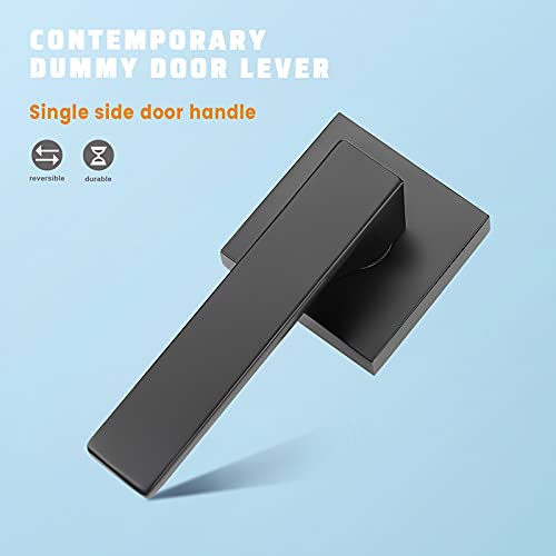 KNOBWELL 2 Pack Modern Dummy Lever Door Handle, Keyless Interior Door Dandle Set, for Closet or French Doors, Matte Black (Only Single Side Use) Half Dummy(One side, Screw inside)