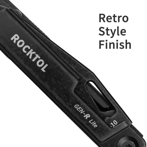 ROCKTOL Multitool Gen-R Lite, Retro Black EDC Pocket Knife VG10 Blade, Compact 15-in-1 Multi-tool with Screwdriver, Large Scissors, Glass Breaker, Leather Sheath, Lightweight for Hiking, Camping