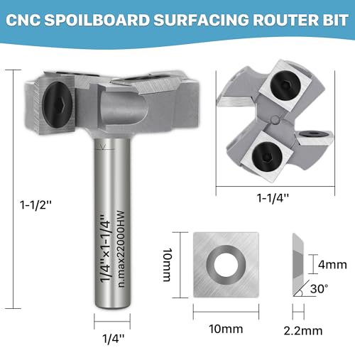 KEENTECH 1/4" Shank 1-1/4"Dia CNC Spoilboard Surfacing Router Bit 1/4" Inches