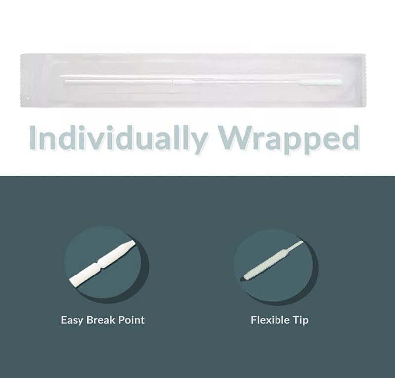 Sterile Nasopharyngeal Swabs - Pack of 500 Flocked Nasal Swabs for Sampling, 80 mm Break Point, Nylon Flocking Tip White
