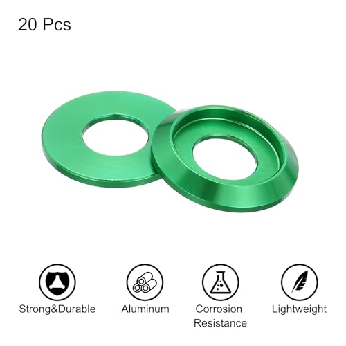 MECCANIXITY M8 Cone Cup Countersunk Washers,Hole Dia 8mm/0.31" Aluminum Gaskets Cup Head Washer Gasket for Screw RC/FPV/PC/Drone/Mechanical Accessories Model Parts,Pack of 20(Green)