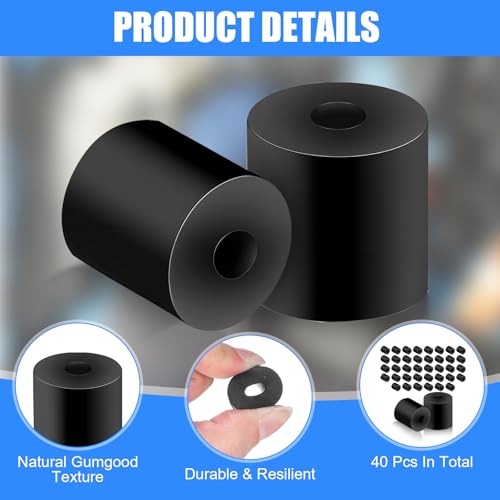 40 Pcs Black Rubber Spacers, Multi Purpose Rubber Spacer 3/4Inch OD x 1/4Inch ID x 3/4Inch Thickness, Rubber Bushing Anti Vibration Spacer Thick Rubber Washers for Vibration, Bolts, Home, Car Accessor