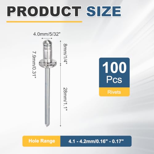 HARFINGTON 100pcs Aluminum Large Head Grip Rivets 5/32" x 1/4" 5/32" x 1/4"