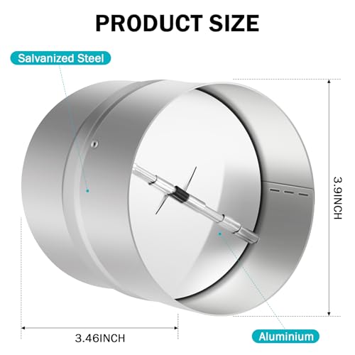 4 Inch Draft Blocker Backdraft Damper Duct Draft Stopper One-Way Airflow Ducting Insert Backflow Preventer Inline Fan Vent Deflector 4 Inch Silver