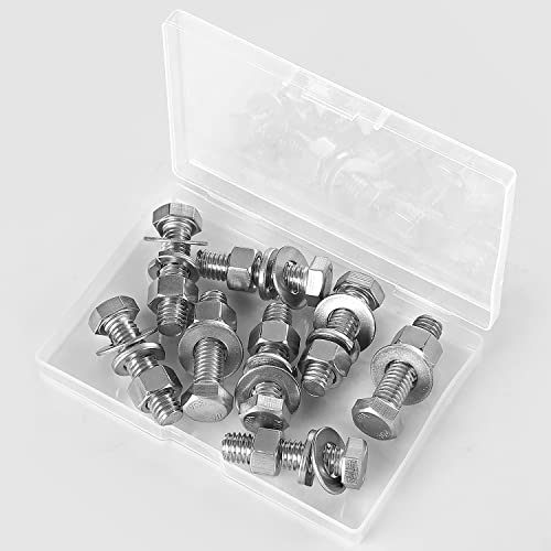 3/8-16 x 3-1/2" Hex Head Bolts Screws, Nuts, Flat and Lock Washers Assortment Kit, 304 Stainless Steel(18-8), Machine Fully Thread, Bright Finish 5Sets 3/8-16 x 3-1/2" (5Sets)