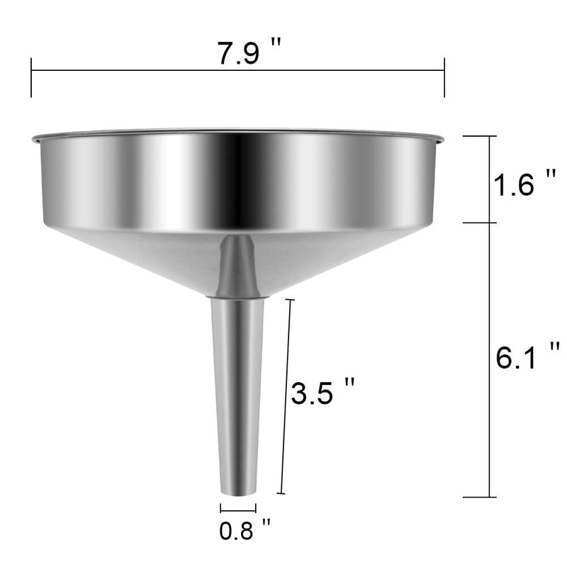 Super Large Stainless Steel Large Funnel with Detachable Strainer/Filter for Cooking Oil and Transmission Liquid and Powder, Food Grade Metal Kitchen Funnels 7.9 Inch