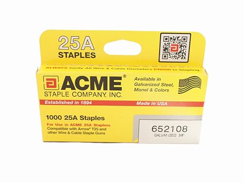 Acme Cable Staples, Galvanized Steel, 1/4-Inch Crown, 3/8-Inch Leg, 5000-Pack, Heavy-Duty for Indoor and Outdoor Use