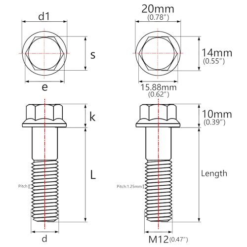 Titanium Bolt Hex Small Flange Head M12x40mm Pitch 1.25, Silver
