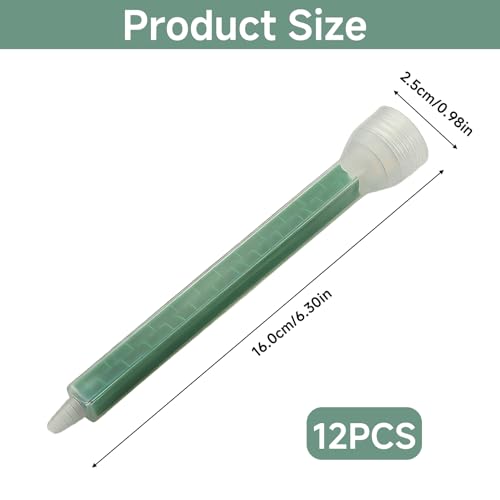 12-Pack Epoxy Mixing Nozzle, Static Mix Nozzle Adhesive Tips Square for Adhesive Cartridges, 1:1 and 2:1 Ratio Applicator with 24 Element Mixer