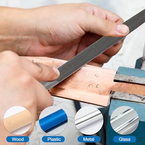 HARFINGTON 5pcs Metal File Set 6" Coarse Teeth High Carbon Steel Hand Files with PP Handle Square/Flat/Triangle/Half-Round/Round for Metal Wood Stone Grinding Polishing Engraving 6 Inch
