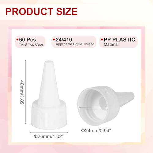 PATIKIL 24/410 Twist Top Caps, 60Pcs Plastic Squeeze Bottle Replacement Caps with Foam Gasket for Paint Lids Glue Dispensing DIY Crafts, White