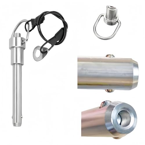304 Stainless Steel Ring Handle Locking Pin with Wire Quick Release Pin, Dia 9.3mm ,Available Length 50mm/3/8inx2in(Dia. x L) Push-Button Ball Locking Pin (4) 4