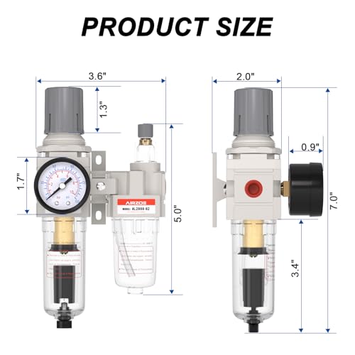 AIRZOE 1/4" NPT Air Filter Regulator Lubricator Combo AC2010-02D 1/4"NPT Auto Drain / White / Metal Coupler