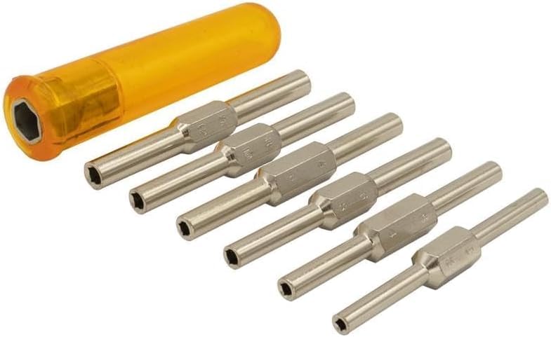 PRAZTECH® Clock Mainspring Let-Down Key Tool Kit | Includes 6 Double-Ended Chuck Rods (12 Arbor Sizes) + Ergonomic Handle | Clock Winding Arbor Release Tool for Watchmakers & Repair