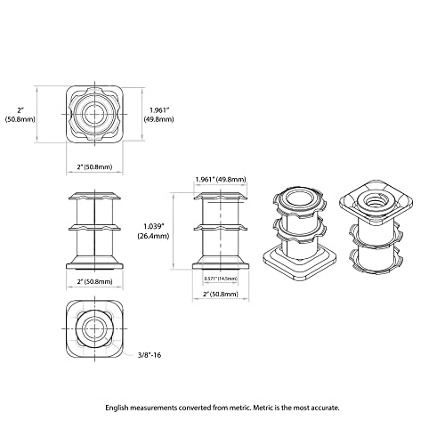 Outwater 2" Square Tube Caster Insert, 3/8-16 Thread, 20-Pack 20 Pack