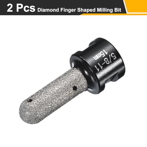 HARFINGTON 2pcs Diamond Finger Shaped Milling Bit 15mm 2 Holes with 5/8"-11 Thread for Enlarging Shaping Milling Existing Holes on Marble Countertop, Black