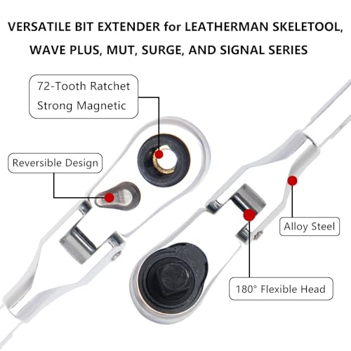 2 in 1 Flex Head Ratchet Wrench for Leatherman Accessories,1/4 Inch Mini Bits Adapters for Socket & Bit Driver,72-Tooth Gear Stubby Ratchet Wrench 2 in 1 Flex Head Ratchet Wrench