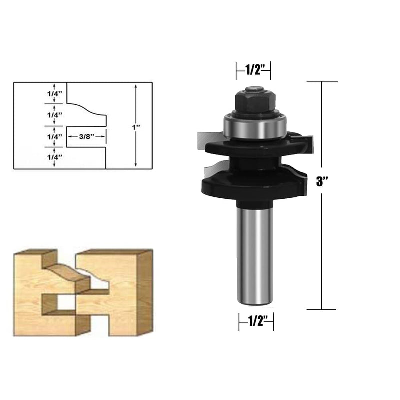 LEATBUY 1/2 Inch Shank Router Bit Set 3 PCS Round Over Raised Panel Cabinet Door Rail and Stile Router Bits, Woodworking Wood Cutter, Wood Carbide Groove Tongue Milling Tool(1/2-Double) TG-6