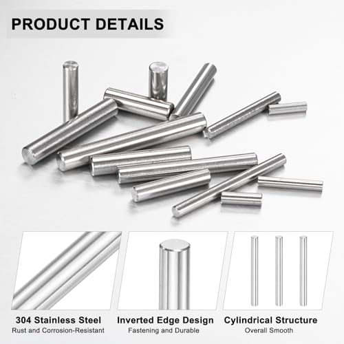M METERXITY 10-Pack 8 x 80 mm Dowel Pin, 316 Stainless Steel Support Pin Fastener Elements for Metal Devices/Wooden Projects, Cylindrical Shelf Support Pin [Silver Tone]