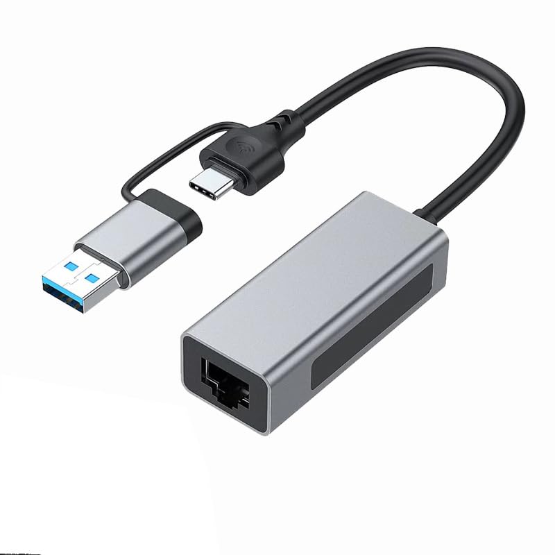 2.5G USB3.1 Ethernet Adapter, 2-in-1 USB-A/USB-C to 2.5Gbps Ethernet Adapter, USB 3.1 to RJ45 Network Converter for PC Laptop Windows Mac OS Linux