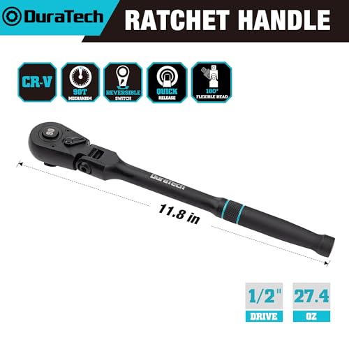 DURATECH 1/2-Inch Flex-Head Ratchet, 90-Tooth Quick-Release Ratchet Wrench 1/2"(Black)