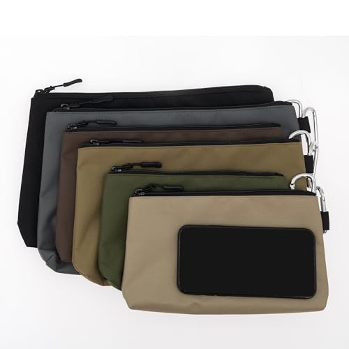 COREFLEX Premium Tool Pouch Zipper Bag, Small Tool Bag, Multipurpose Storage pouch, Heavy duty Flat Bottom Tool bag with YKK Zipper (6 pack Combo mixed size) 6 pack Combo mixed size Khaki