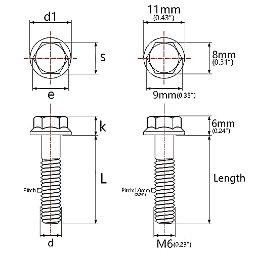 Titanium Ti Flange M6 Bolt Screw (Blue, M6x100mm) Blue