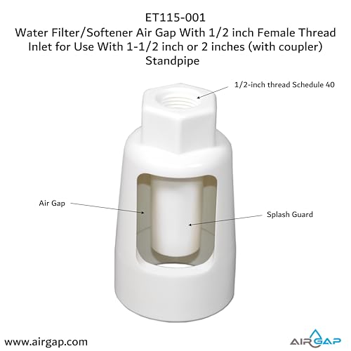 Water Filter/Softener Air Gap With 1/2-inch Female Thread Inlet for Use With 1-1/2-inch or 2 inches (with coupler) Standpipe (ET115-001, G-150, DLA-G15)