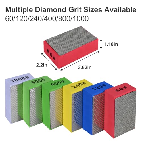 12pcs Diamond Hand Polishing Pads for Ceramic Tile Glass Grinding,Sanding Blocks Polishing 60#,120#,240#,400#,800#,1000# 12PCS-60#-120#-240#-400#-800#-1000#