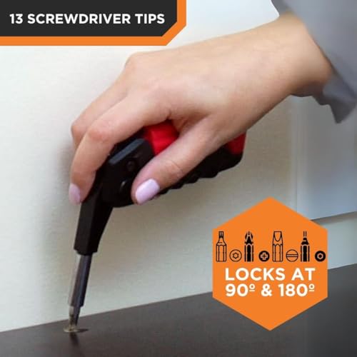 Kelvin Tools - Kelvin 17 Urban Screwdriver Set, All in One Everyday Multitool Screwdriver, Multi-Tip, Compact & Universal Precision, 13 Bit Set with Tape Measure, Liquid Level, Hammer and Flashlight Red