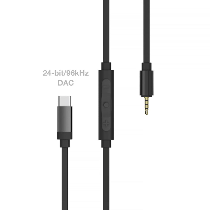Koss Utility Cord USB-C Cable, Works Utility Series System, in-Line Microphone and Remote, Built-in 24-bit/96kHz DAC, Black