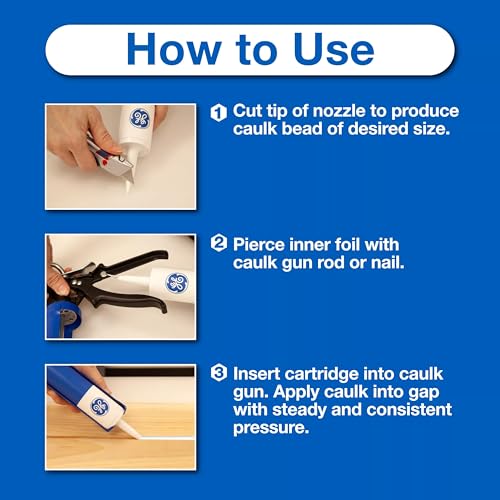 GE Advanced Silicone Caulk for Kitchen & Bathroom, White, 10 fl oz Cartridge, 1 Pack - 100% Waterproof Silicone Sealant, 5X Stronger Adhesion, Shrink & Crack Proof Pack of 1