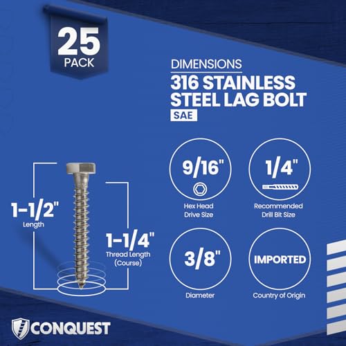 Conquest Lag Bolts 3/8" x 1-1/2" 3/8"-7 x 1-1/2" 25