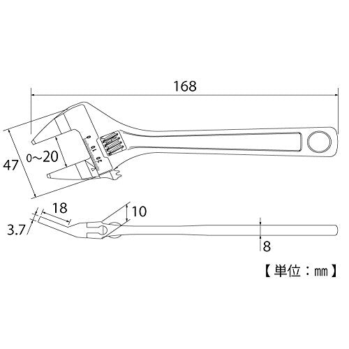TOP HT-150B Thin Exact Wrench, Vent Type, Tip 0.1 inches (3.7 mm), 20° Angle, Mouth Opening 0 - 0.8 inches (0 - 20 mm), Tsubamesanjo, Made in Japan