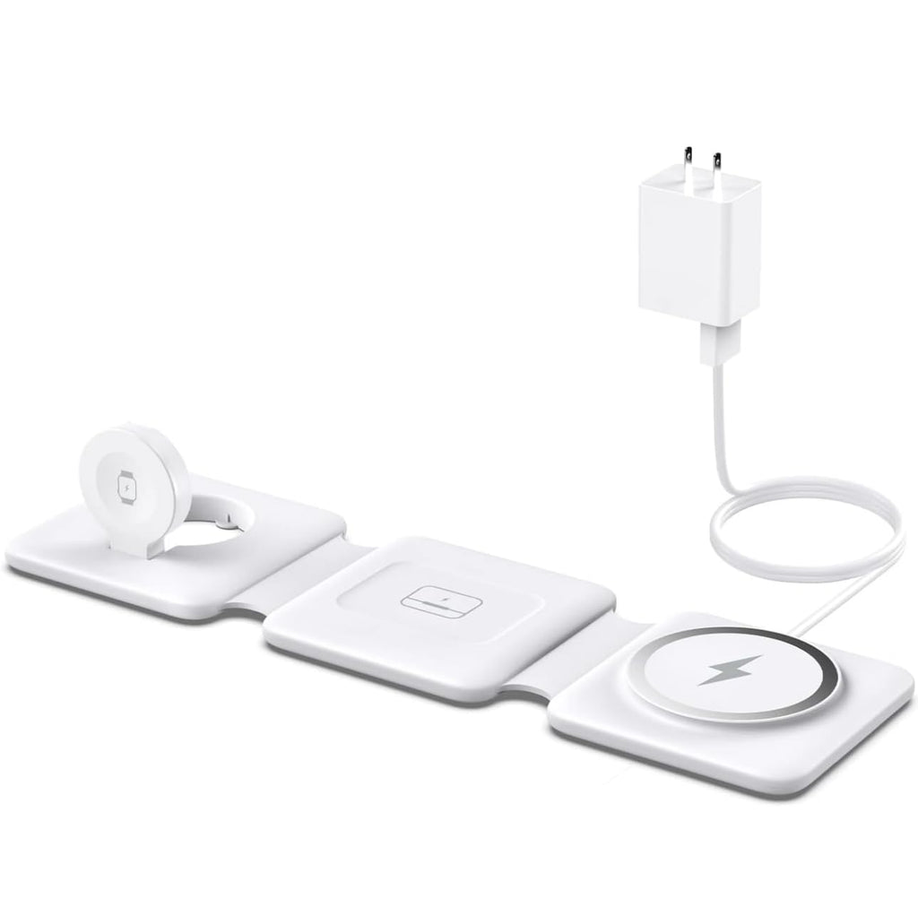 Travel Charging Station for Multiple Devices - 3 in 1 Foldable Magnetic Wireless Charger Dock - Travel Charging Pad for phone, watch, and headphones